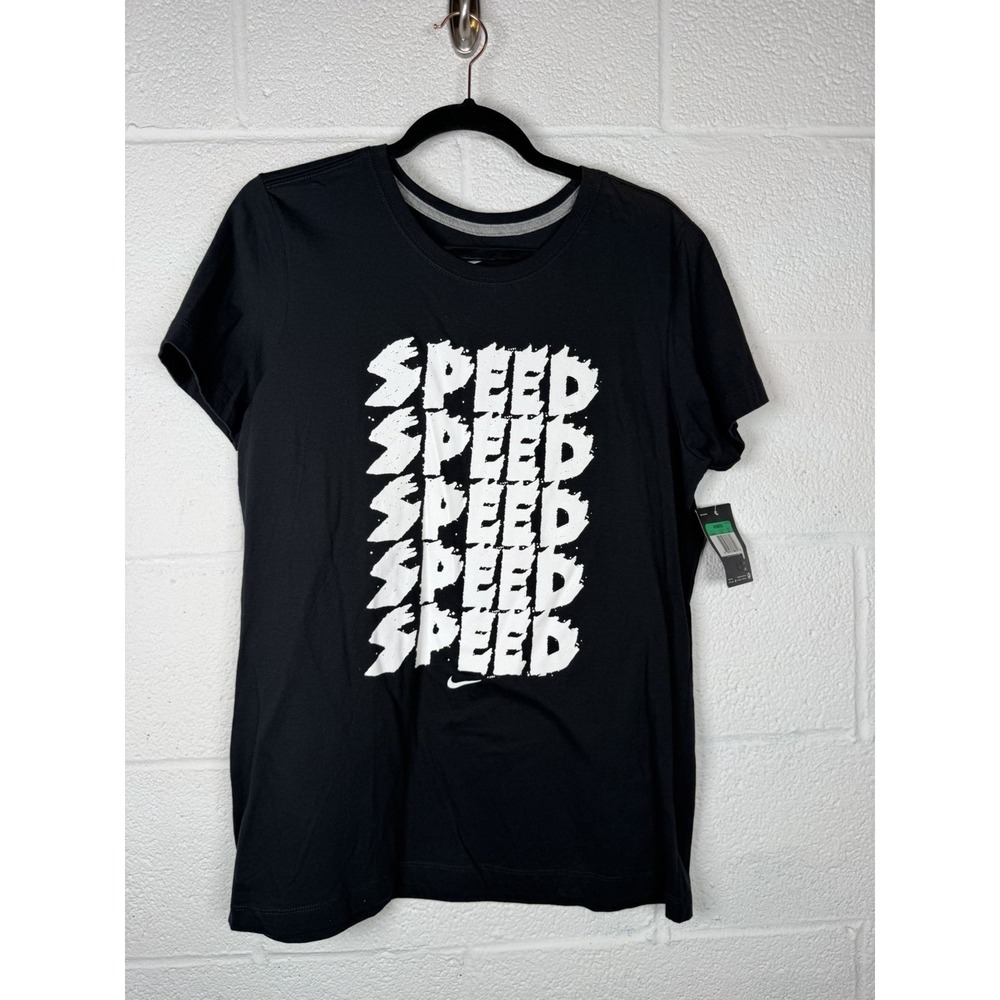 Nike Speed Graphic T Shirt Black Slim Fit Short Sleeve Women's XL NWT Cotton